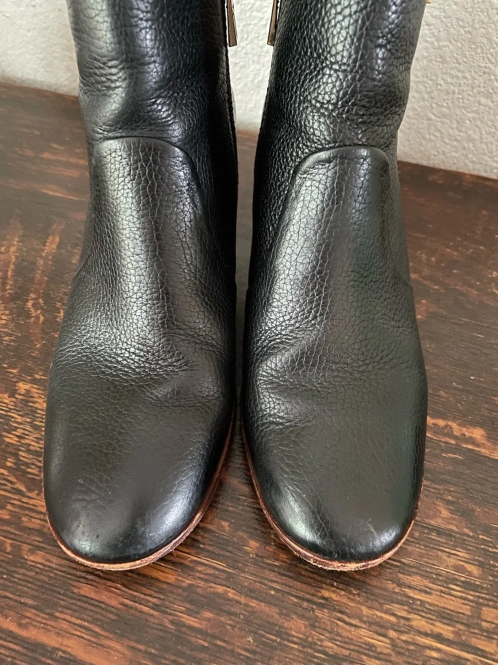 Tory Burch Black Leather Ankle Booties with Wood Heel